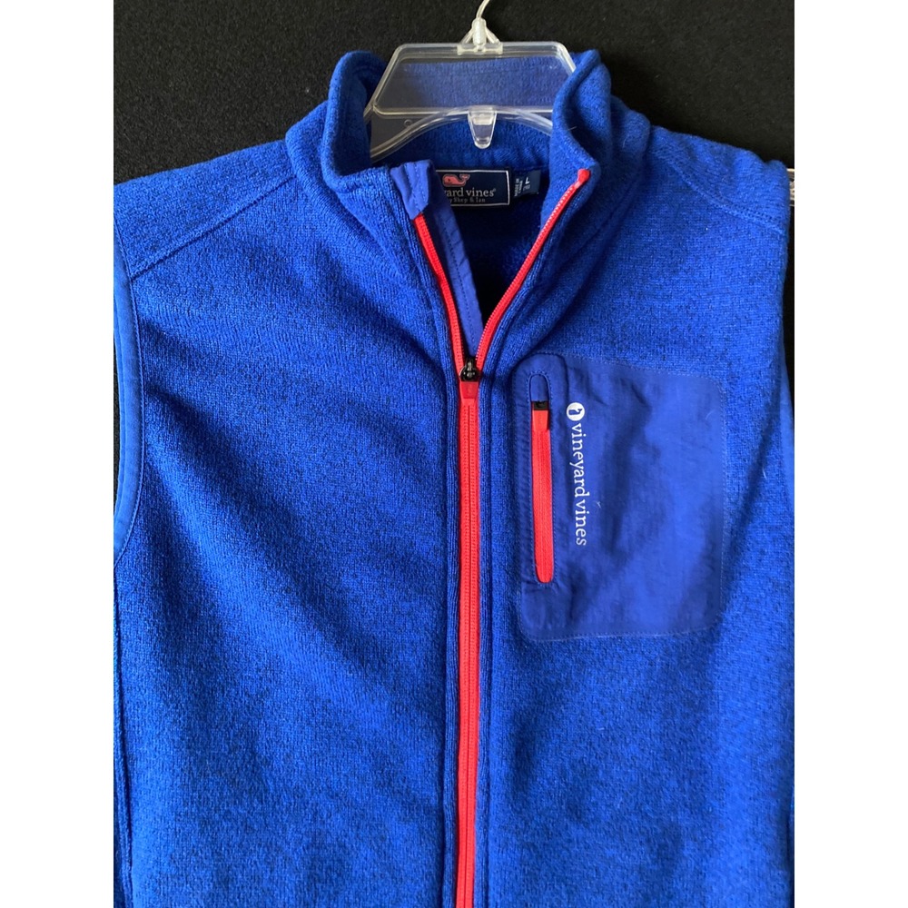 Vineyard Vines Kids Fleece Vest Royal Blue Zip Pocket Logo Size L 16